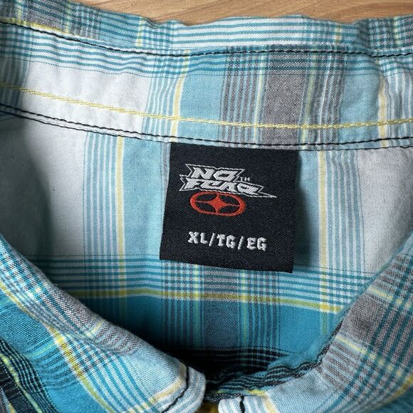 Vintage 90s No Fear Men’s Button Up Size XL This Is My Comfort Zone Plaid - Picture 3 of 8